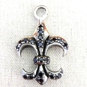 Sterling Silver Fleur-De-Lis Pendant With Black Crystals